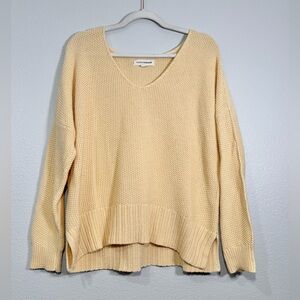 Lucky Brand Sweater V-Neck Knit Pullover Yellow Spring Cotton Shirt Women Med